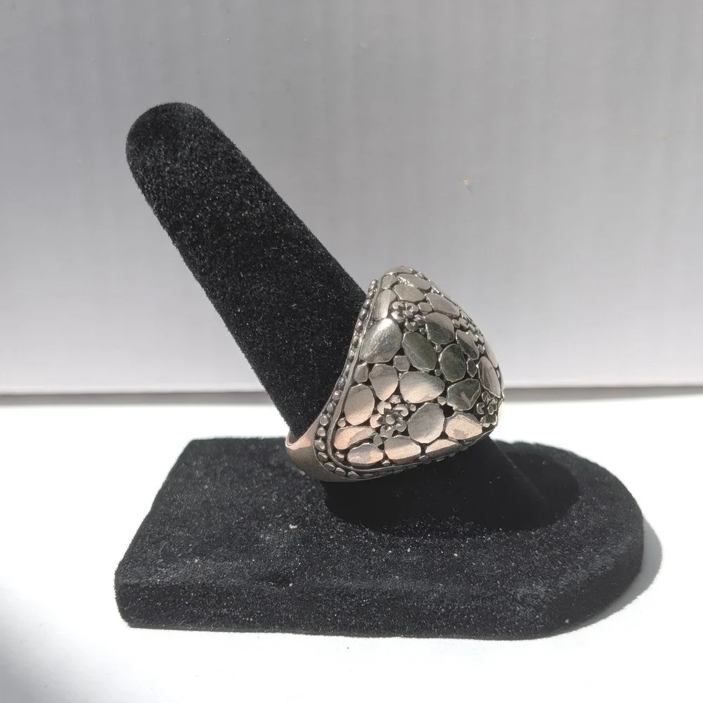 Sarda Sterling Silver 925 Pebble Floral‎ Statement Ring Wide Band Handcrafted 7